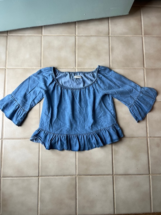 Zara Tops - ZARA Premium Denim Collection Lightweight Blue Ruffle Hem Top 100% Lyocell